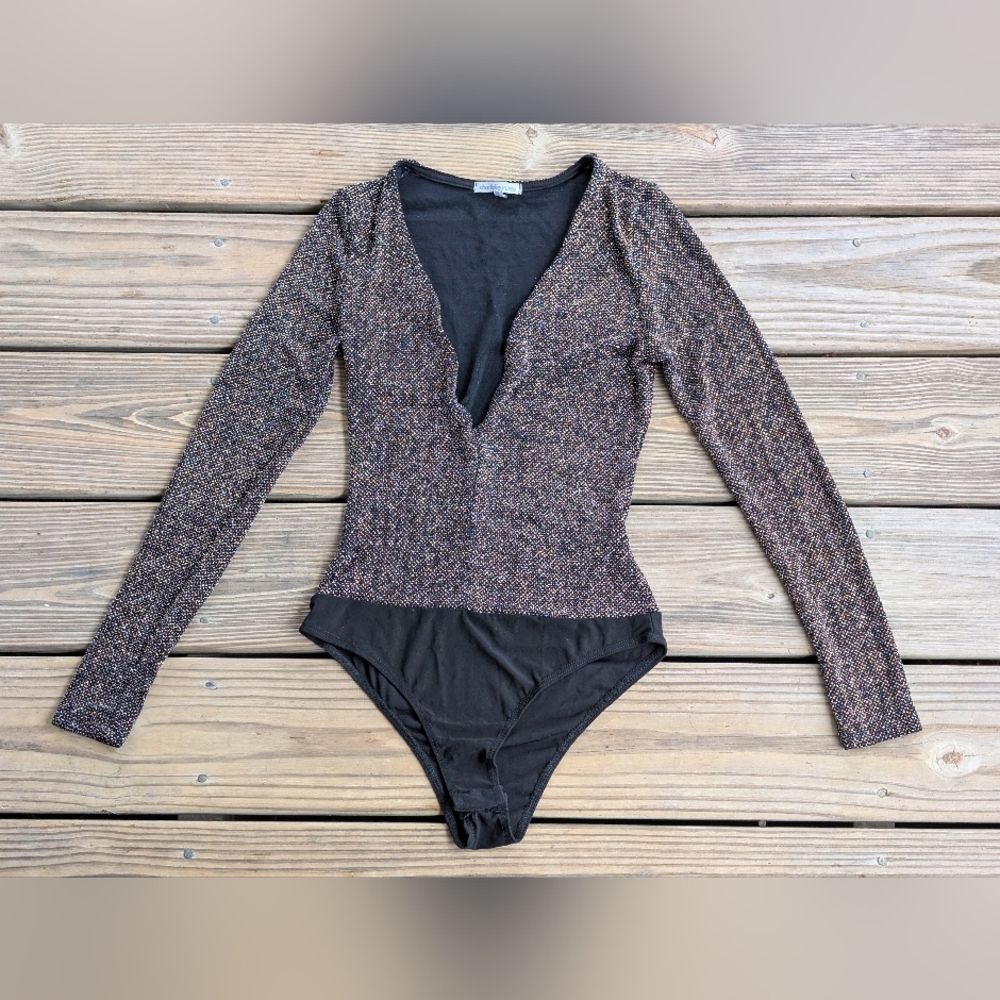 Charlotte Russe Sparkly Long Sleeve Bodysuit